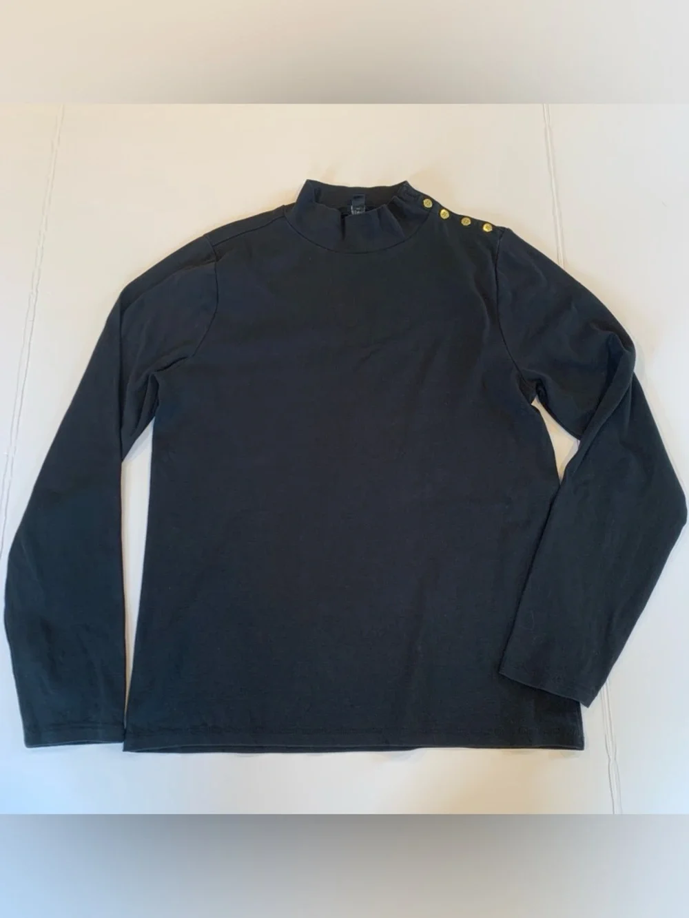 J. Crew Women’s XL Extra Large Black Long Sleeve Mock Neck Top with Gold Buttons